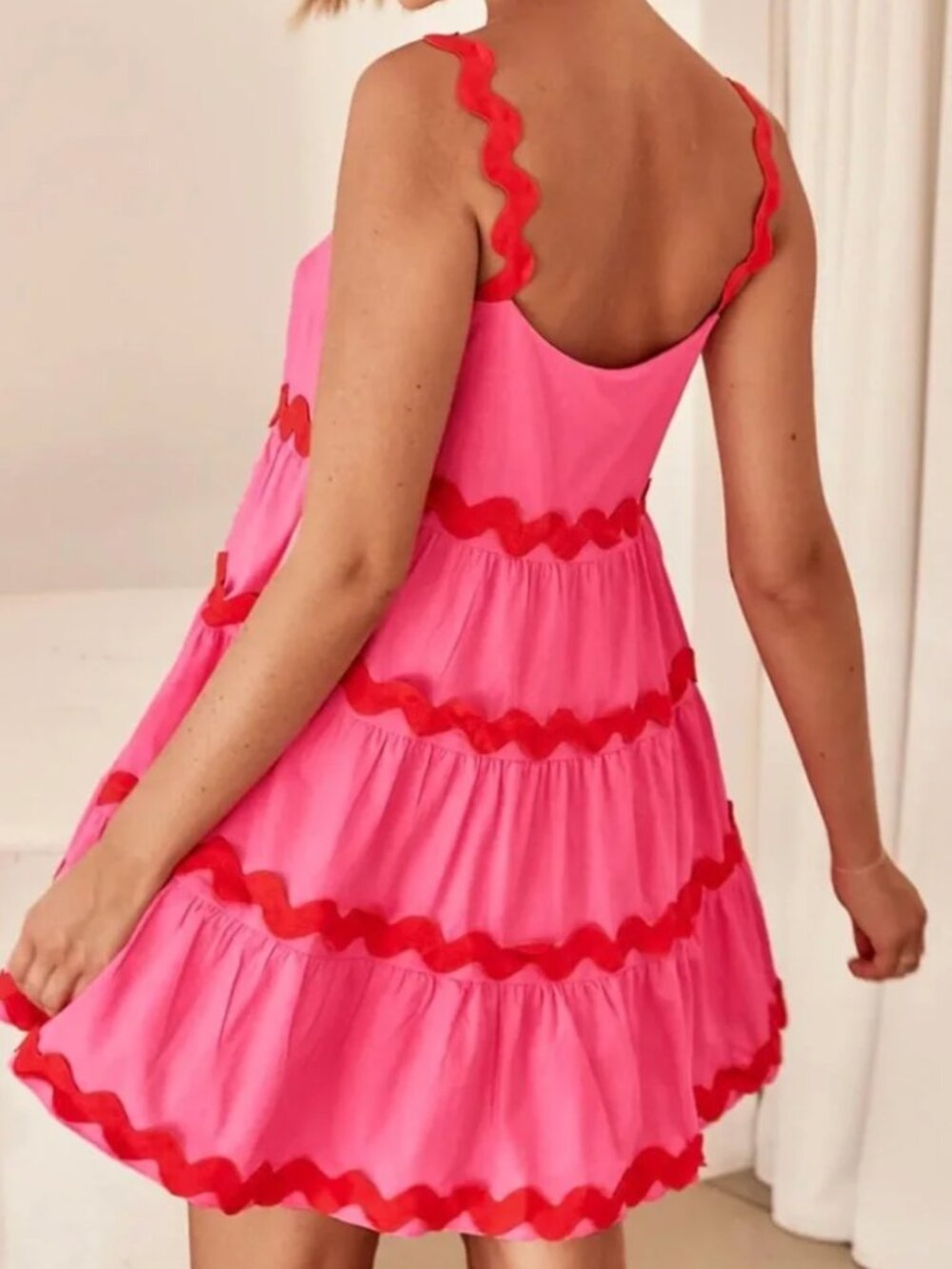 Maverick Skies Pink tiered mini dress - Size 6 - Picture 2 of 3